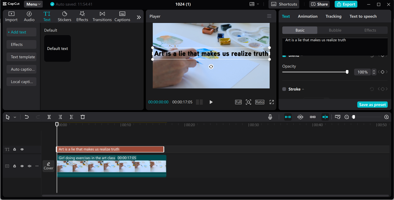 Editing interface of CapCut desktop video editor - a perfect tool to make fonts bold in videos