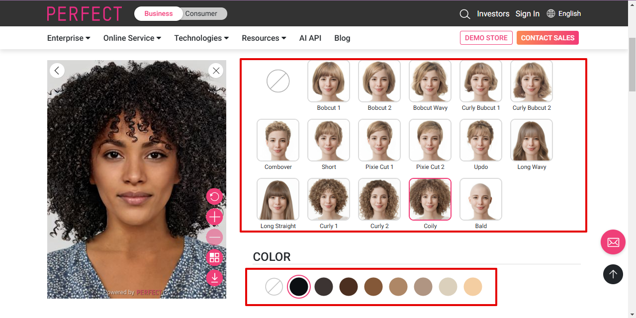 selecting hairstyle and color