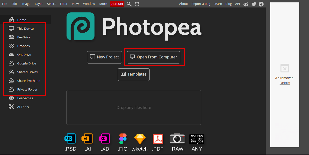 importing photos to Photopea