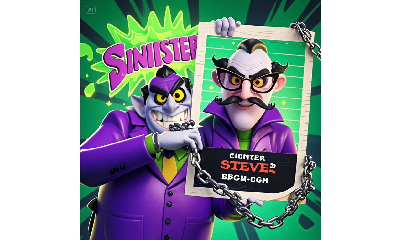 Cartoon villain mugshot