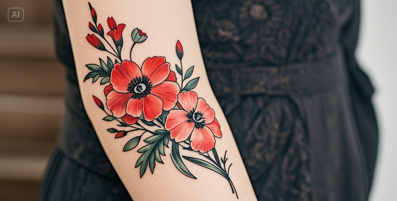 August birth flower tattoo