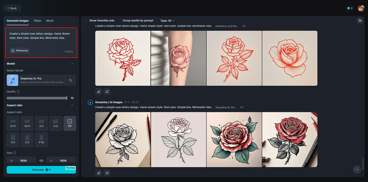 Write prompts for rose tattoo design