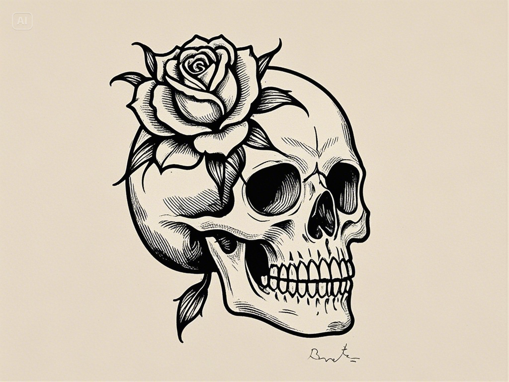 Rose skull tattoo