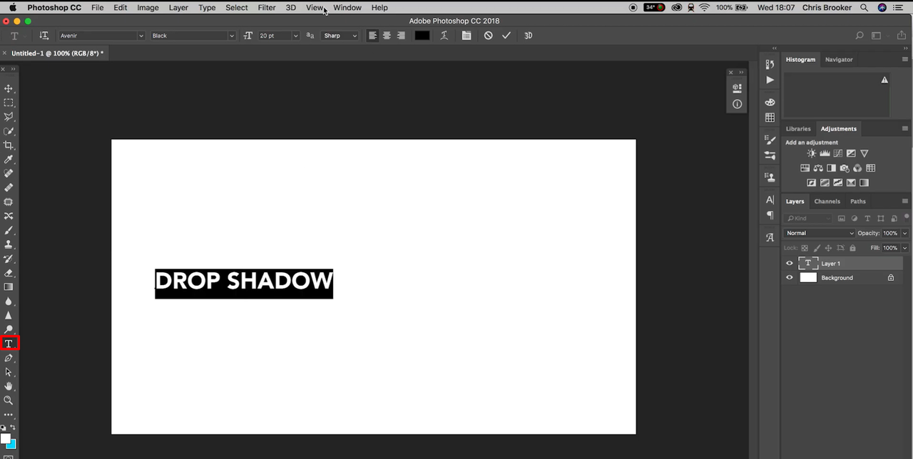 Selecting font to shadow in Photoshop