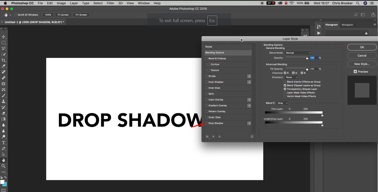 Adding a drop shadow to text in Photoshop