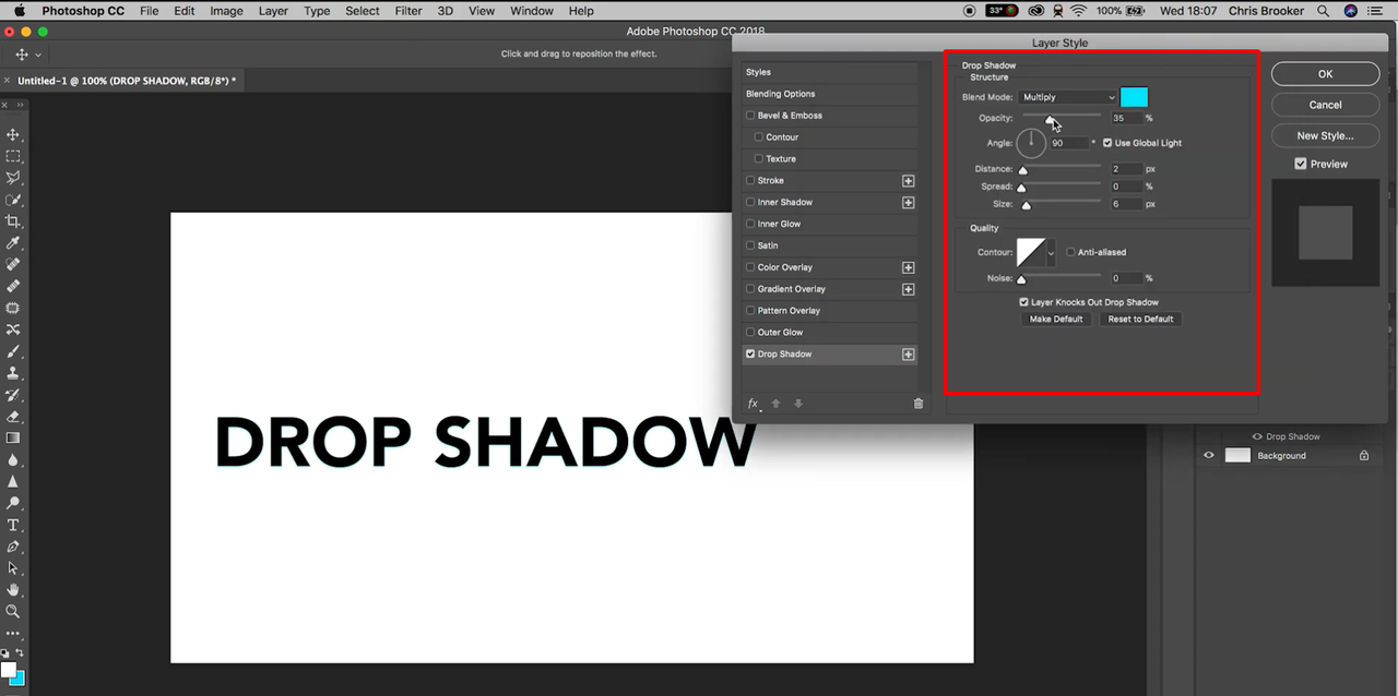 Customizing the drop shadow effect