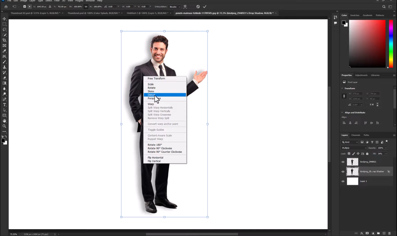 Transforming and adjusting the shadow size