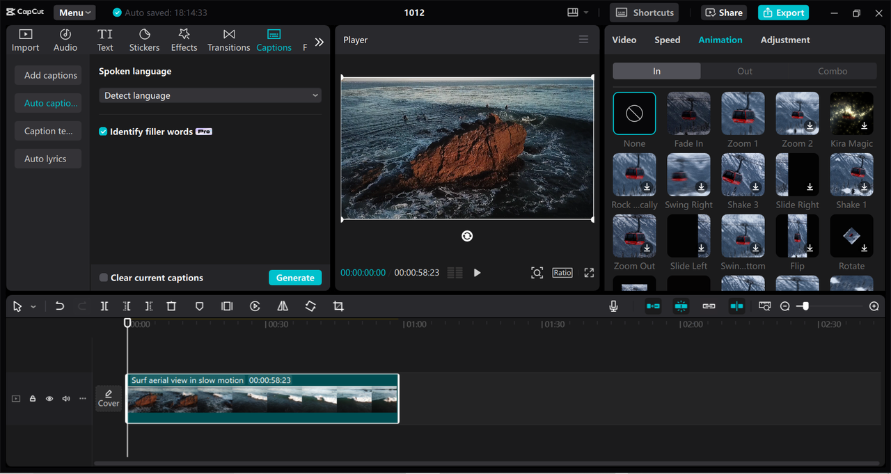 Interface of the CapCut desktop video editor - an efficient tool to add dynamic text to videos