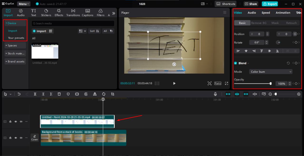 Blending the handwritten text to the video in the CapCut desktop video editor