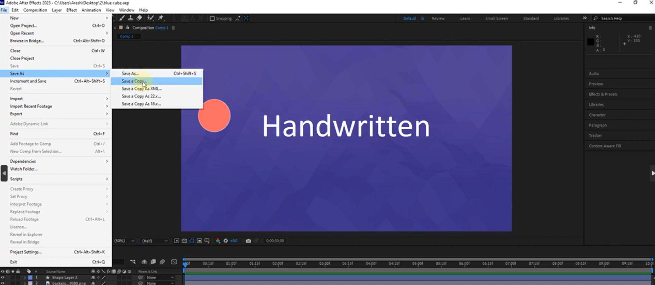 Exporting handwritten text animation in After Effects