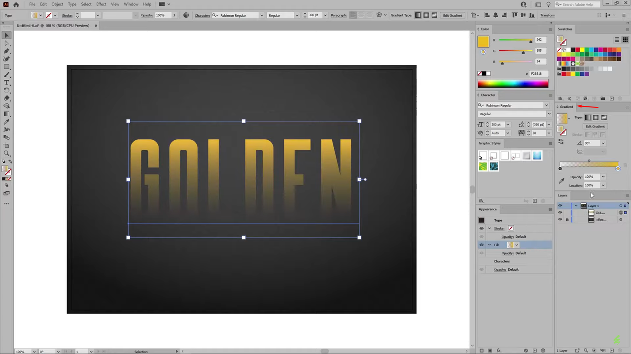 Showing how to make gold color in Adobe Illustrator