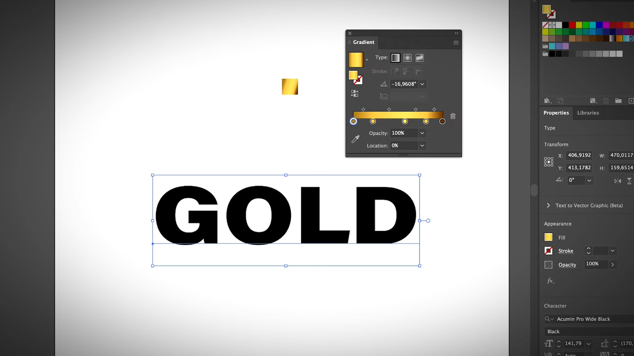 Making the gold text in Adobe Illustrator