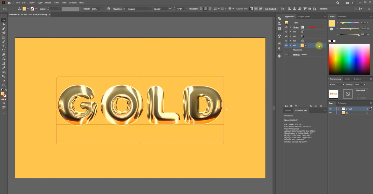 Showing how to make a 3D gold text in Illustrator