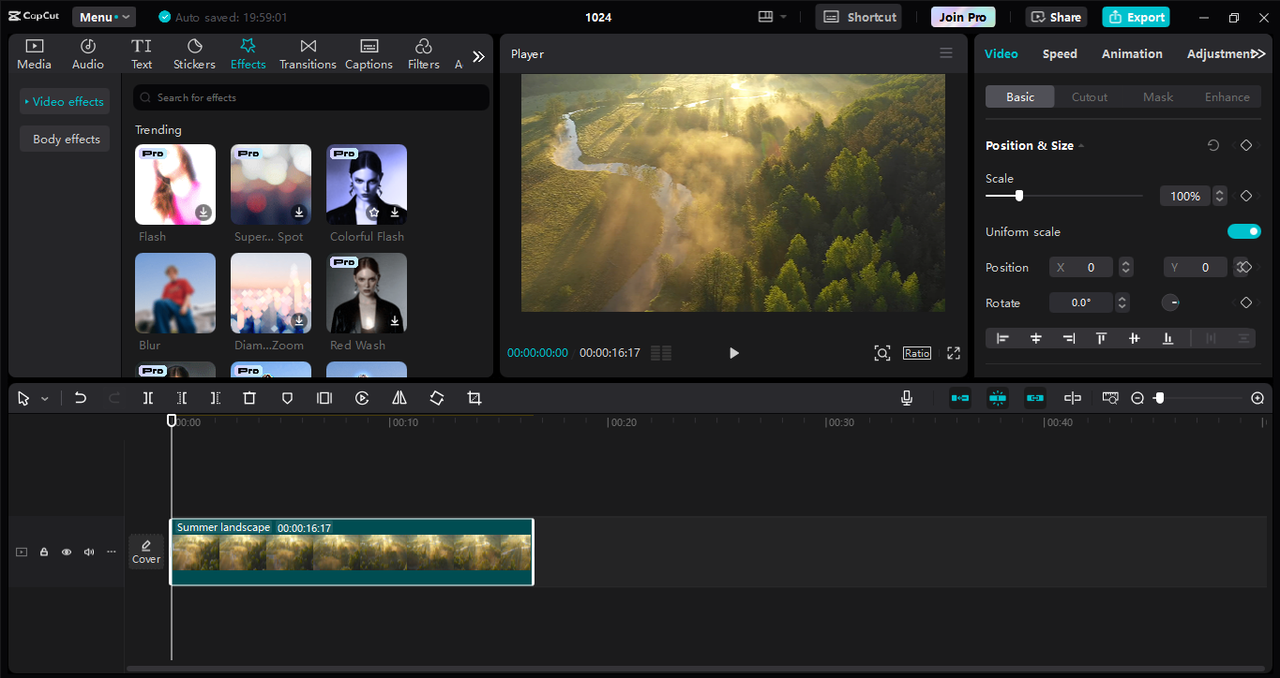 Editing interface of the CapCut desktop video editor - a perfect tool for 3d animation & visual effects