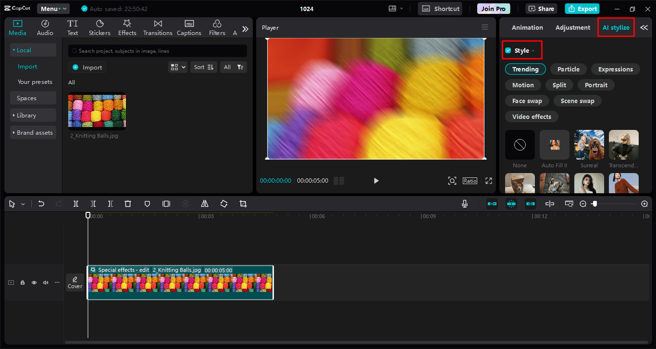 Adding the 3D zoom effect in the CapCut desktop video editor