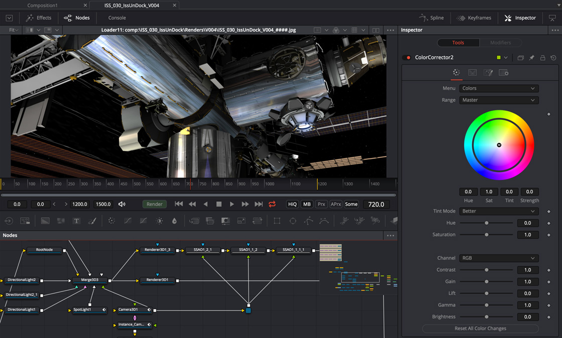 Interface of Blackmagic Fusion - well-known VFX video editing software