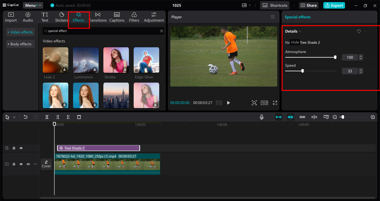 Adding and customizing the effects in the CapCut desktop video editor