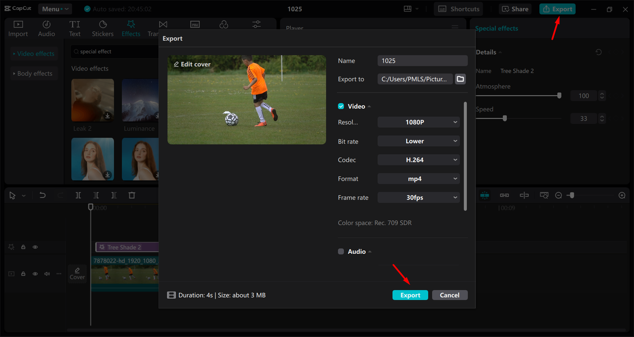 Exporting video from the CapCut desktop video editor