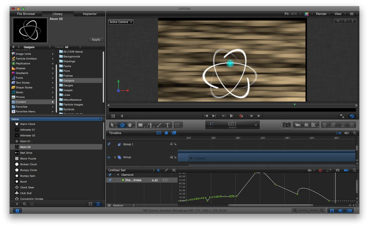 Interface of Apple Motion - best software for VFX effect