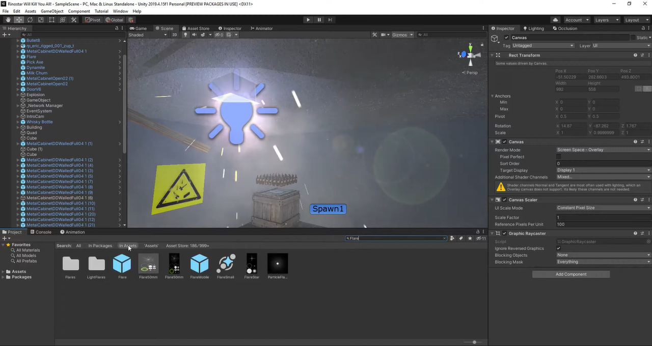 Interface of Unity - a popular free visual effects software