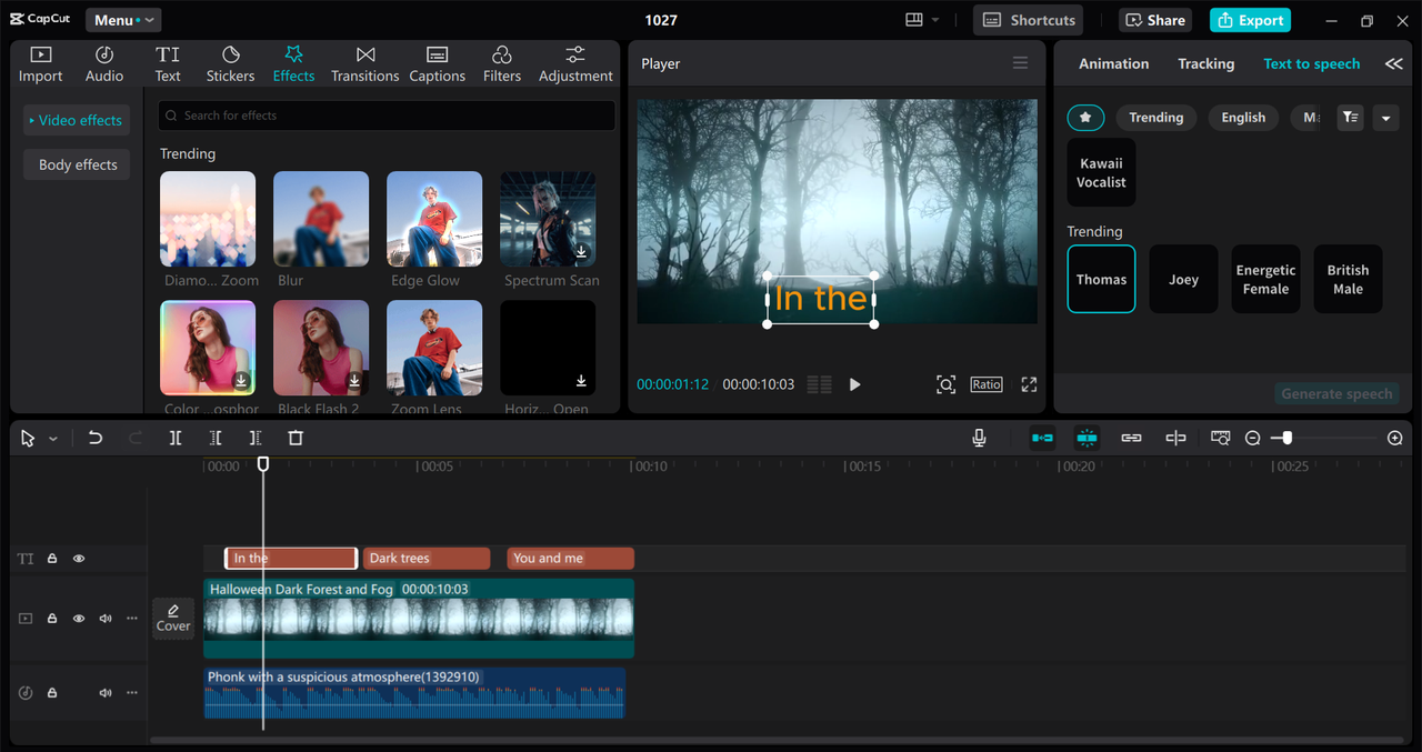 Editing interface of CapCut desktop video editor - a perfect tool to add Malayalam subtitles to videos