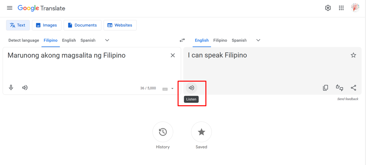 Using Google Translate for Flipino to English voice translation