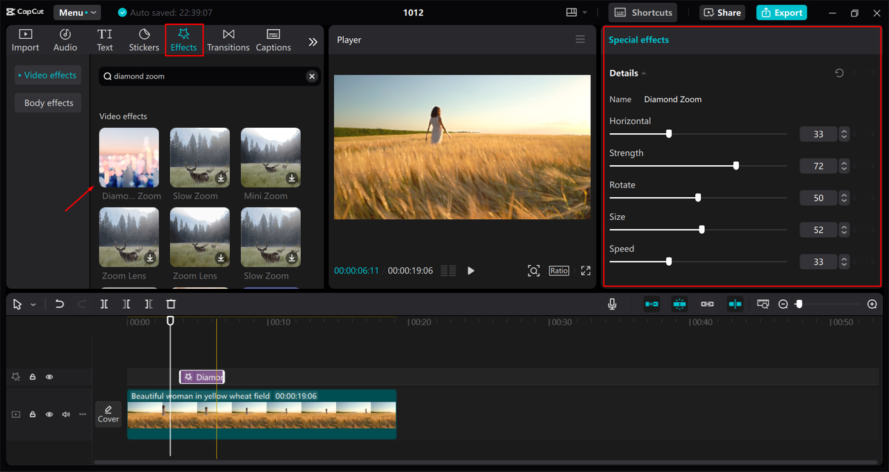 Applying and adjusting the video effects in the CapCut desktop video editor