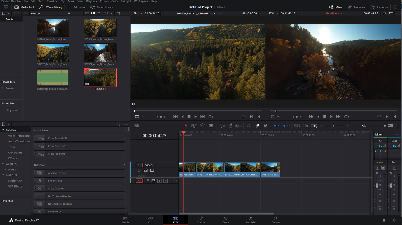 Interface of DaVinci Resolve - a user-friendly iMovie alternative