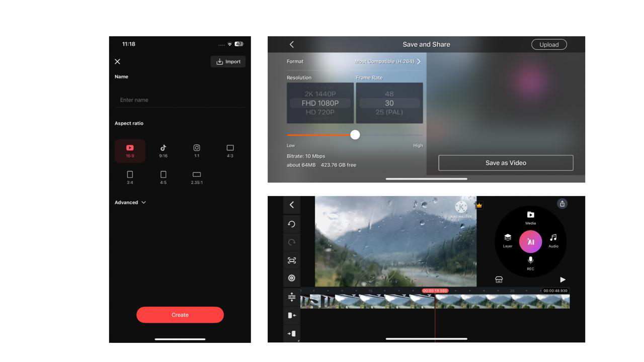 Interface of KineMaster - another iMovie alternative for iPhone