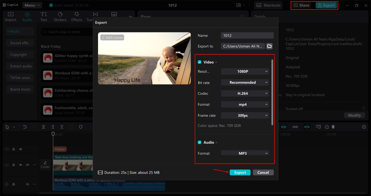 Exporting a video from the CapCut desktop video editor