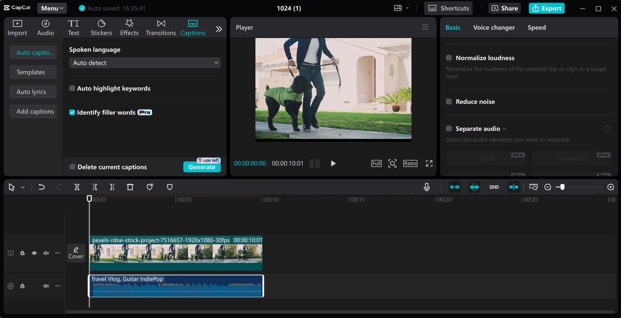 Editing interface of CapCut desktop video editor - the top Clipchamp alternative