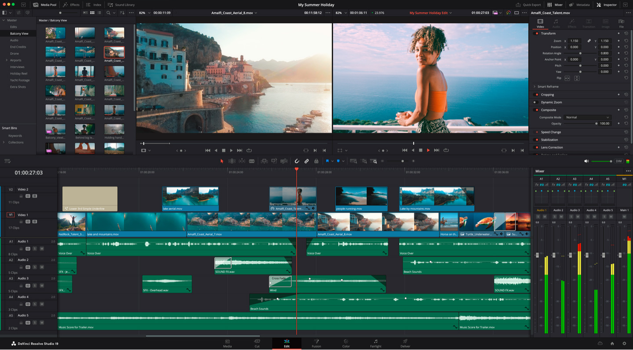 Interface of DaVinci Resolve - a perfect tool to edit professional videos 