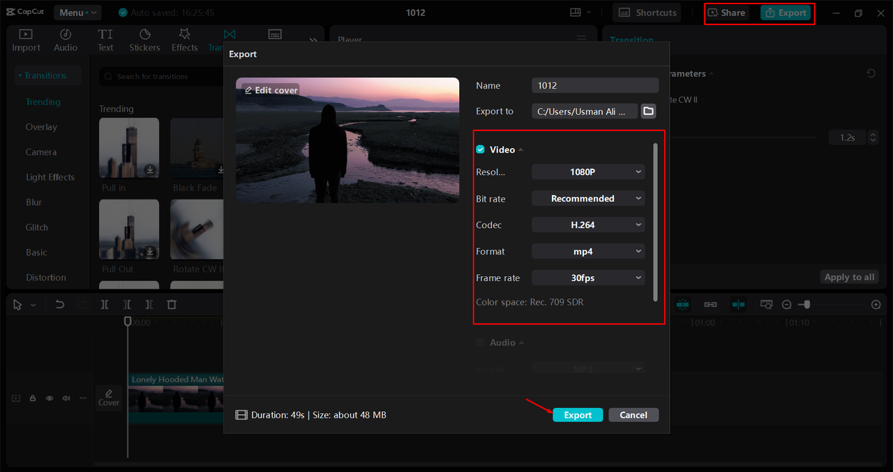 Exporting a video from the CapCut desktop video editor