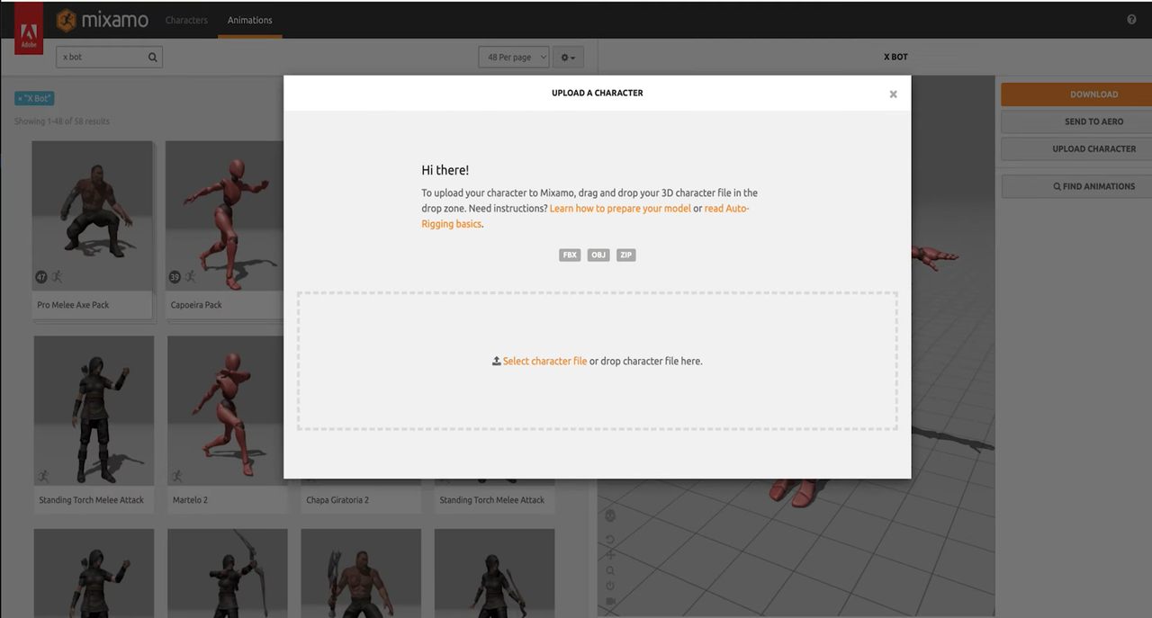 Uploading a .FBX file to Mixamo to add animations to avatar