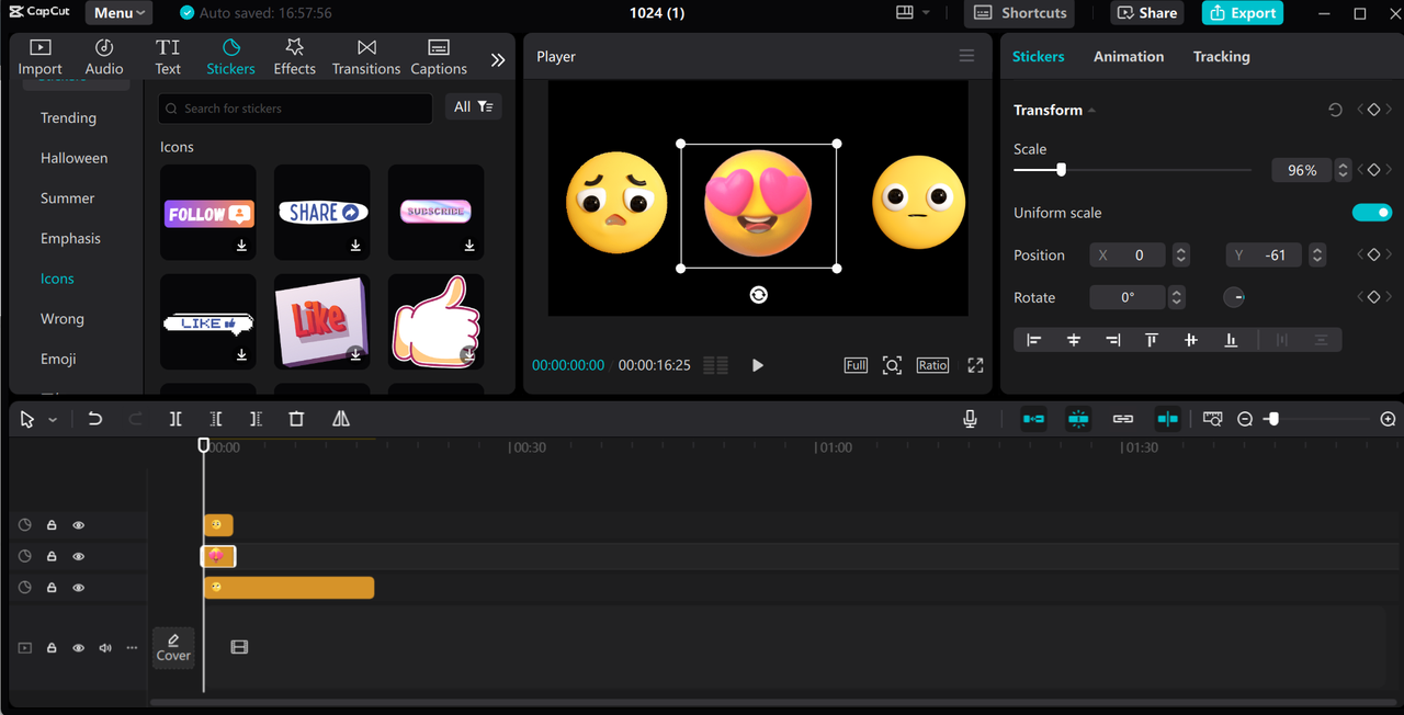 Editing interface of the CapCut desktop video editor - a perfect tool to add and customize fun emojis