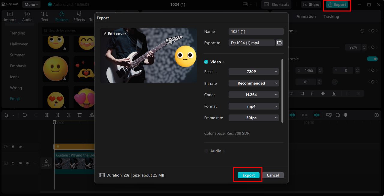 Exporting the video from the CapCut desktop video editor