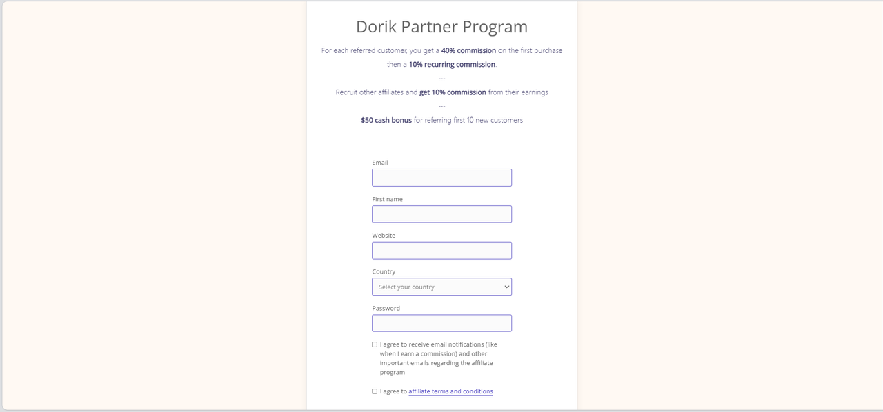 Create an account to become an affiliate partner