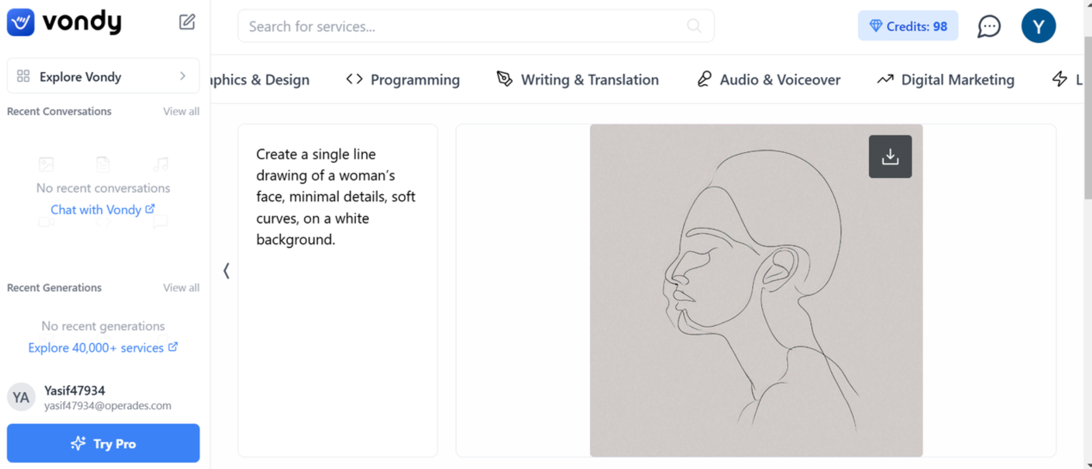 Vondy single line drawing generator