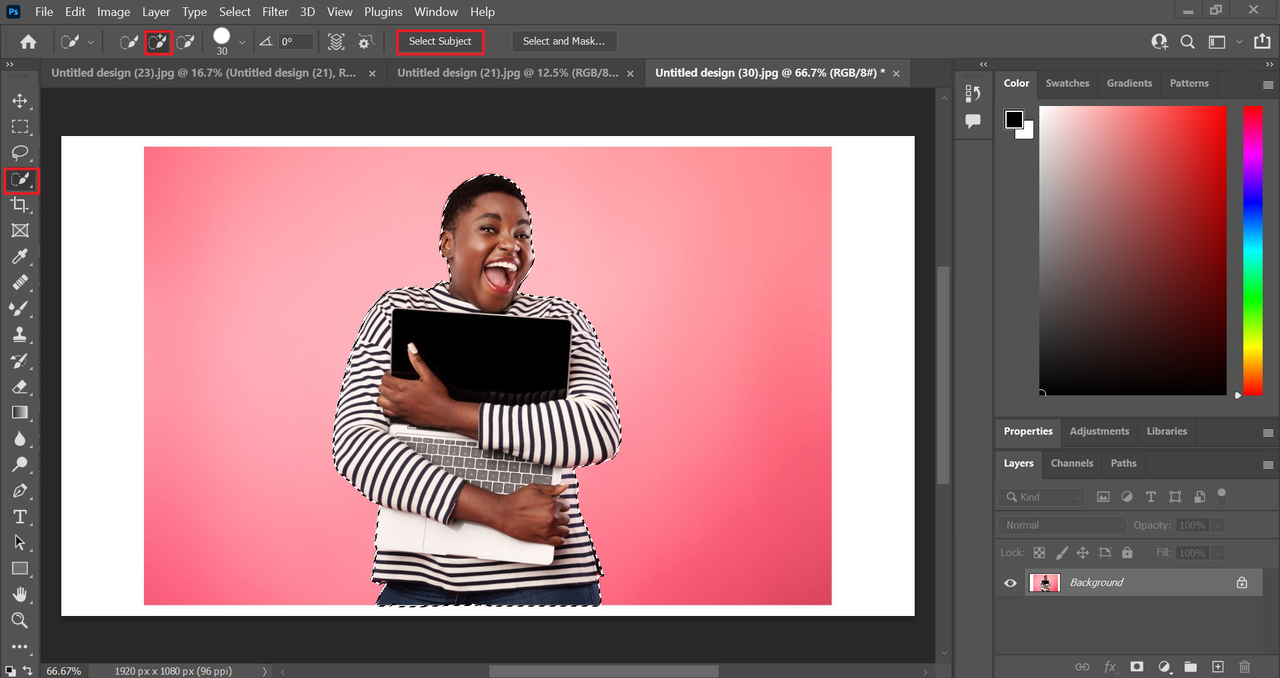 How to make background transparent on photoshop: Select the quick selection tool