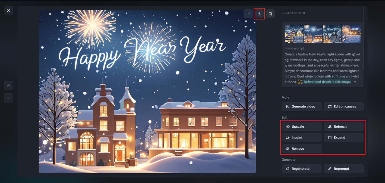 exporting New Year card from Dreamina