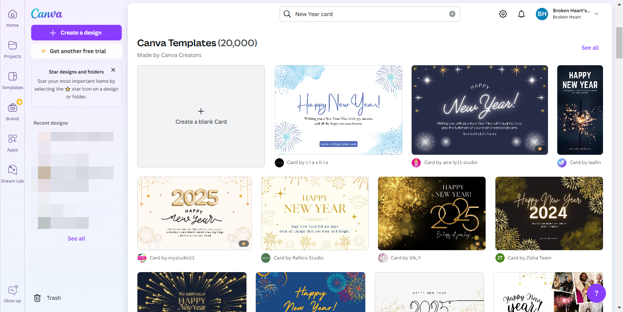 Canva New Year card creator