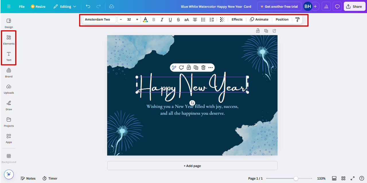 Customizing New Year card template