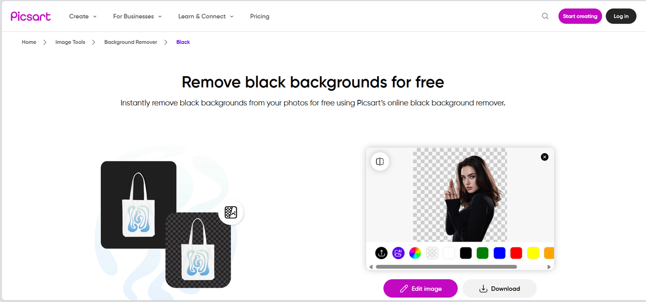 Remove black background with Picsart