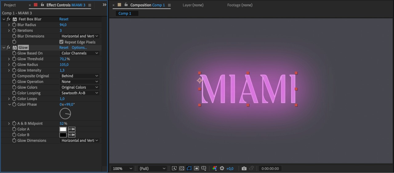 Adding glow to neon text in After Effects