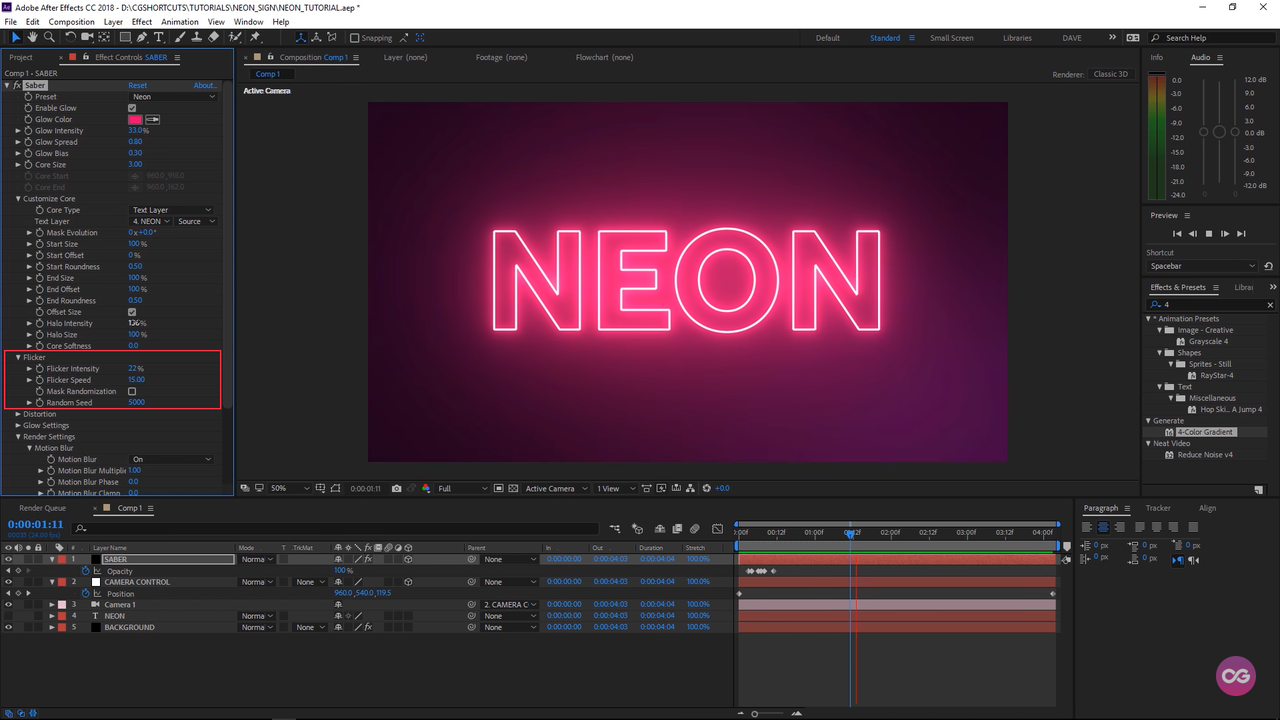 Creating a flickering neon sign in After Effects