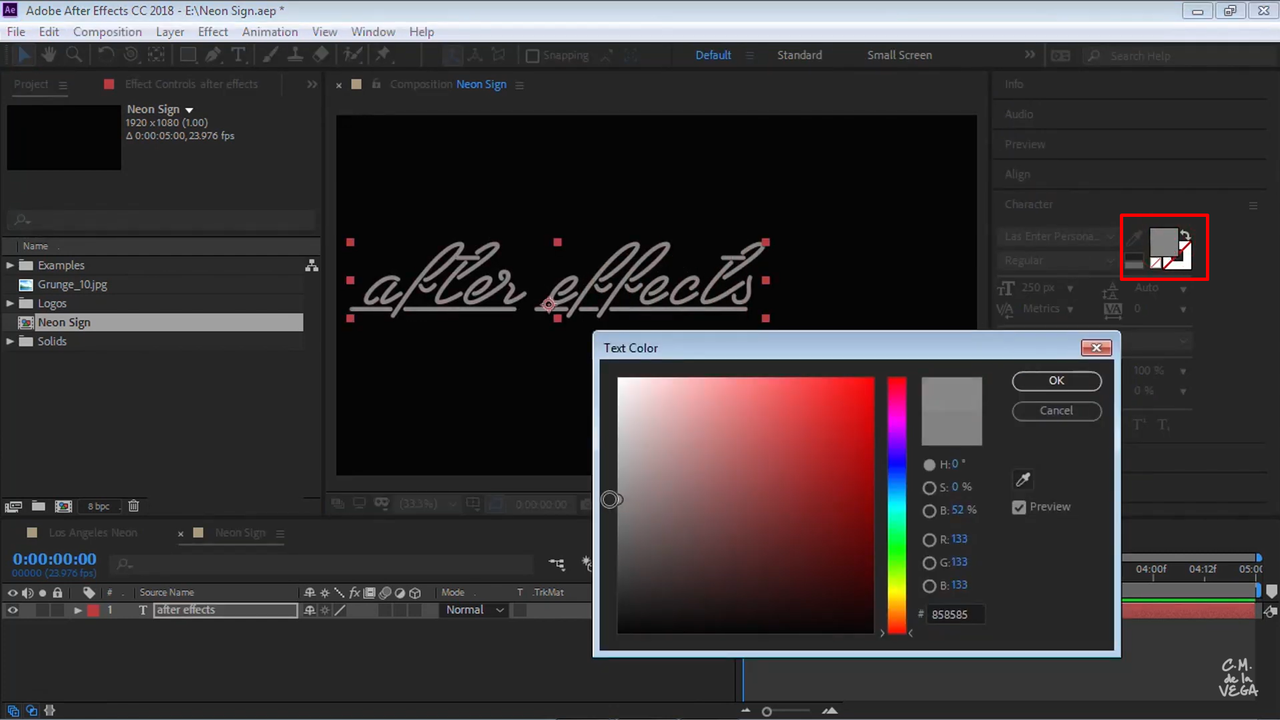 Changing the color of neon text in After Effects