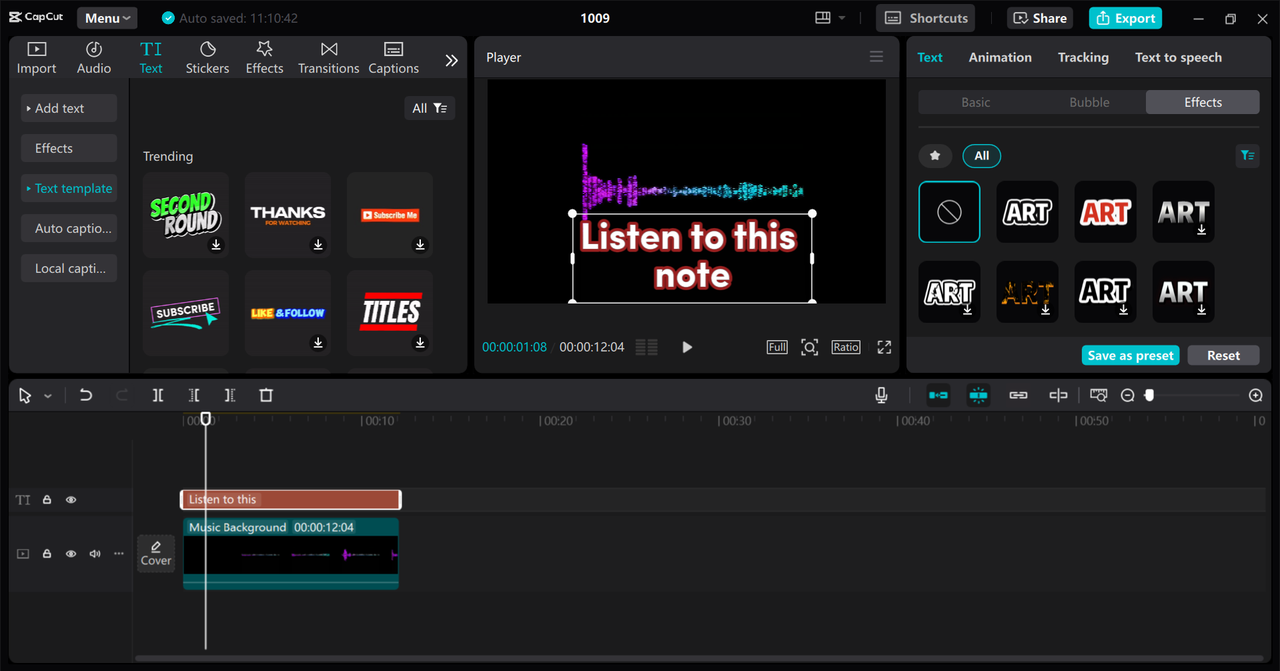 Editing interface of the CapCut desktop video editor - a perfect tool to outline text in videos