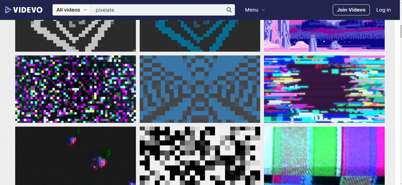 Interface of Videvo - a free online way to download pixel videos for free
