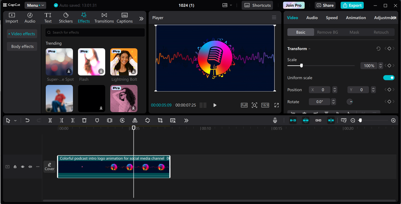 Editing interface of the CapCut desktop video editor - a perfect audio waveform video generator