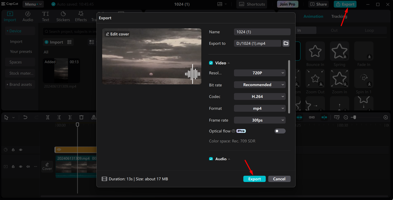 Exporting video from the CapCut desktop video editor